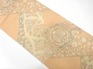 アンティーク　切りばめ風　花唐草模様織り出し名古屋帯（着用可）